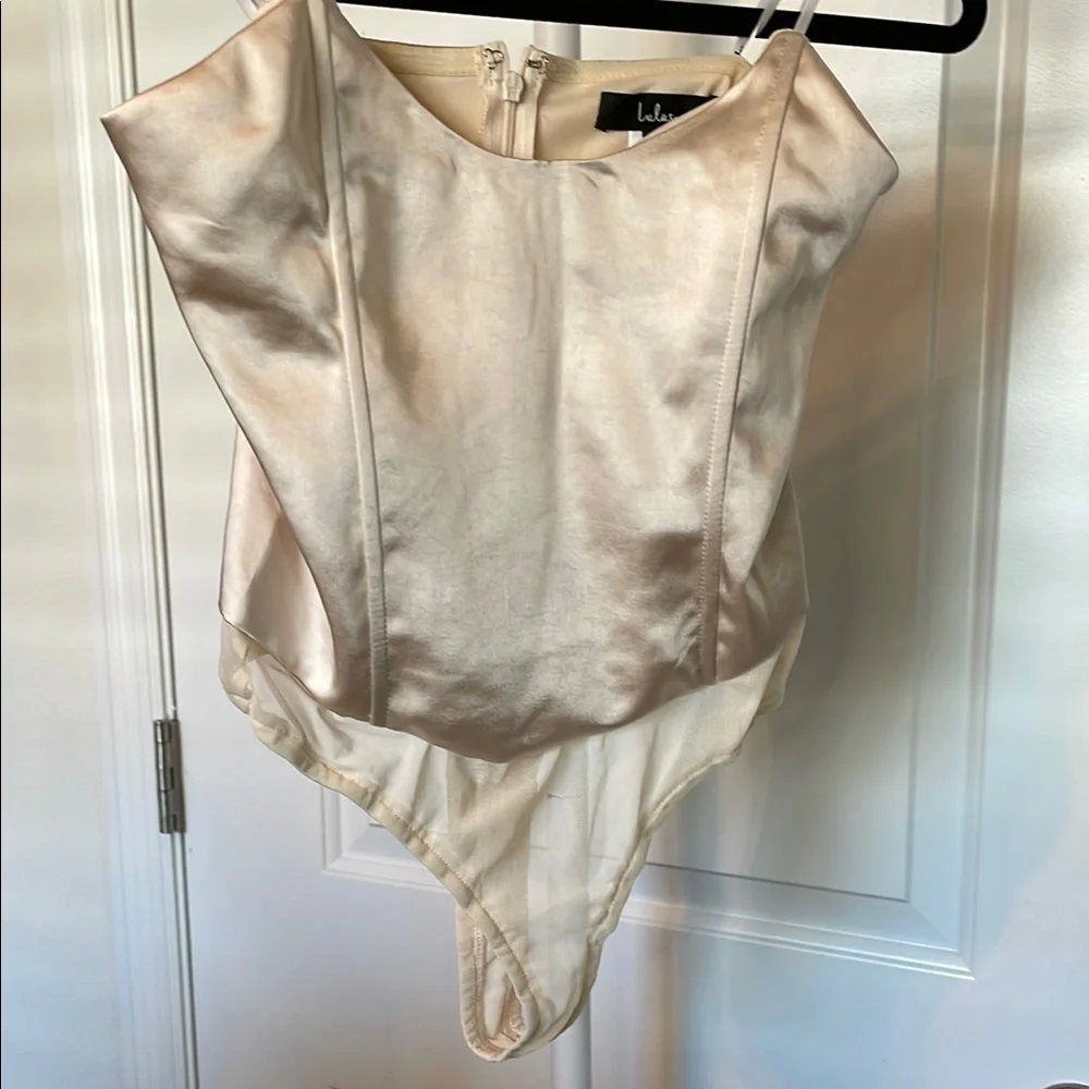 Lulus Cream Satin Bodysuit - Picture 3 of 5